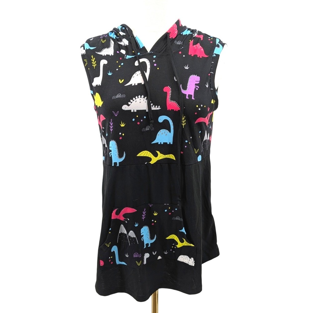 Sleeveless Hooded Tunic Dinosaur Print Casual‎ Teacher XS NWT